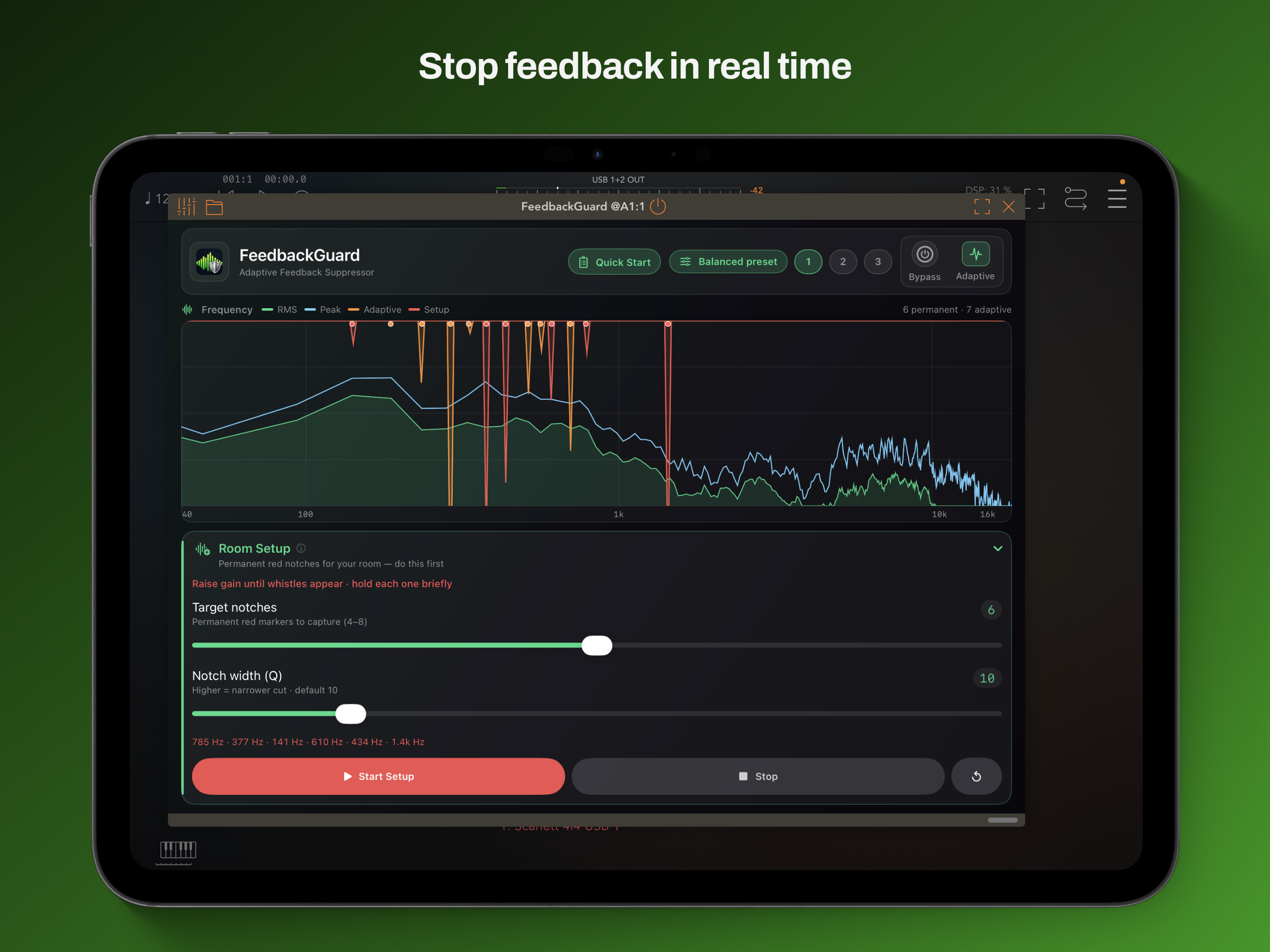 FeedbackGuard on iPad — landscape plugin layout